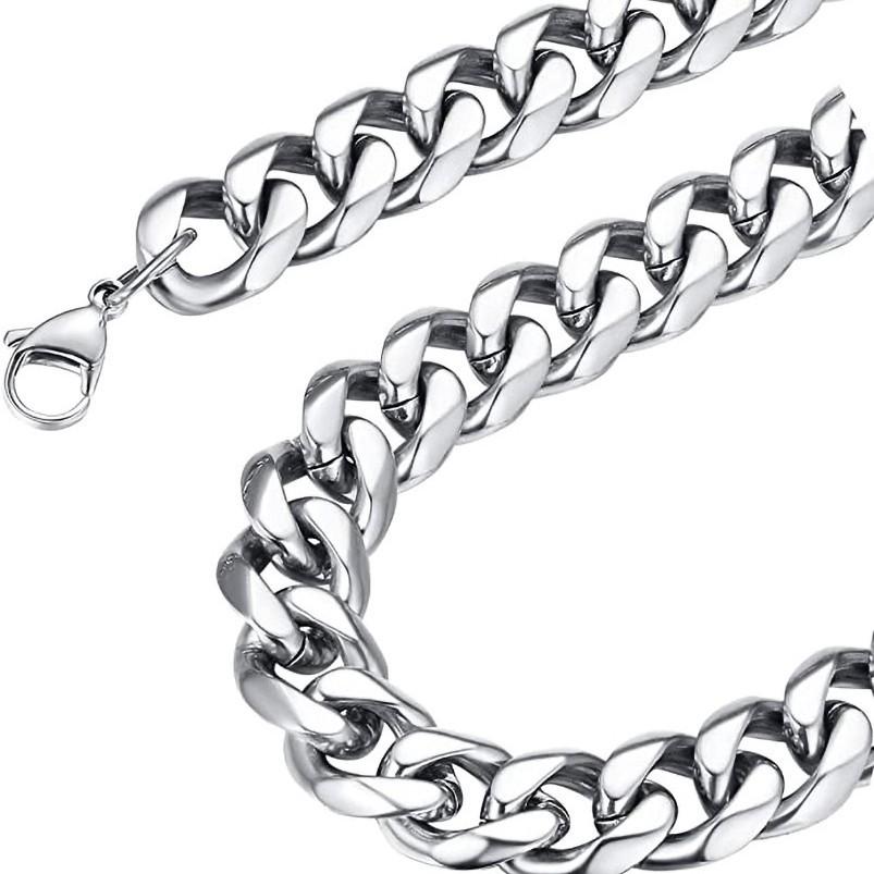 Stainless Steel Hip Hop Six-Sided Grinding Cuban Chain Necklace Titanium Steel Bracelet Simple Fashion Sweater Chain Factory Jewelry Wholesale