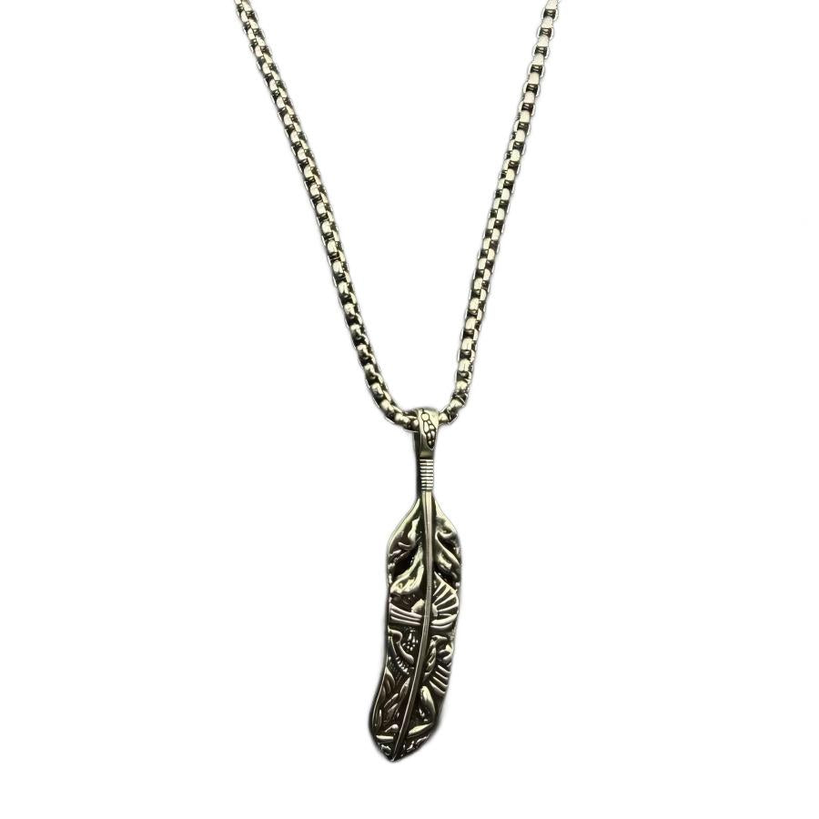 Titanium Steel Feather Necklace Men's Hip Hop Fashion Pendant Personality All-Match Sweater Chain Retro Design Accessories