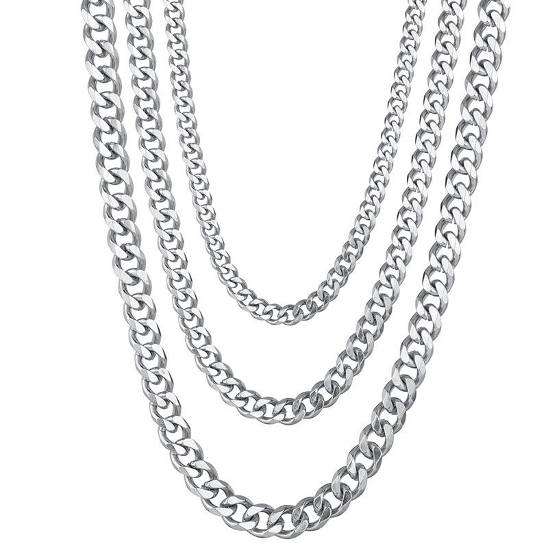 2025 Stainless Steel Hip Hop Six-Sided Grinding Cuban Chain European and American Men's Titanium Steel Necklace with Chain Simple Fashion Sweater Chain