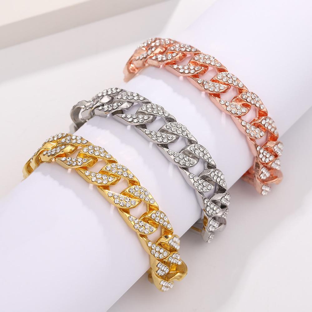 Cuban Chain Men's Bracelet Trendy Cool Double Row Diamond Cuban Bracelet Men's and Women's Cold Style Hip Hop Bracelet Wholesale
