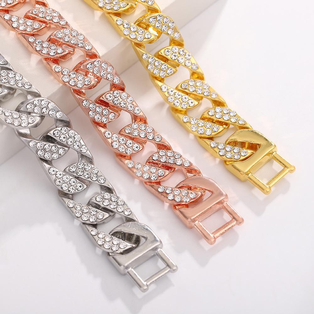 Cuban Chain Men's Bracelet Trendy Cool Double Row Diamond Cuban Bracelet Men's and Women's Cold Style Hip Hop Bracelet Wholesale