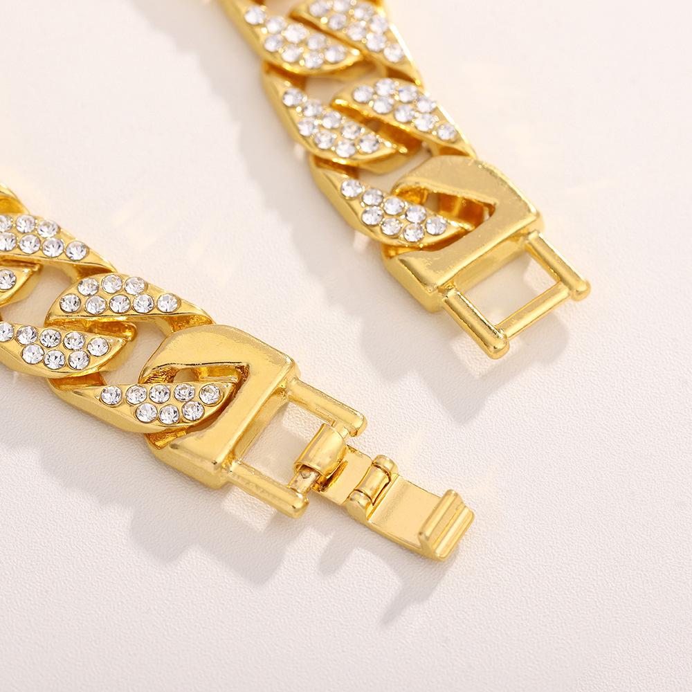 Cuban Chain Men's Bracelet Trendy Cool Double Row Diamond Cuban Bracelet Men's and Women's Cold Style Hip Hop Bracelet Wholesale