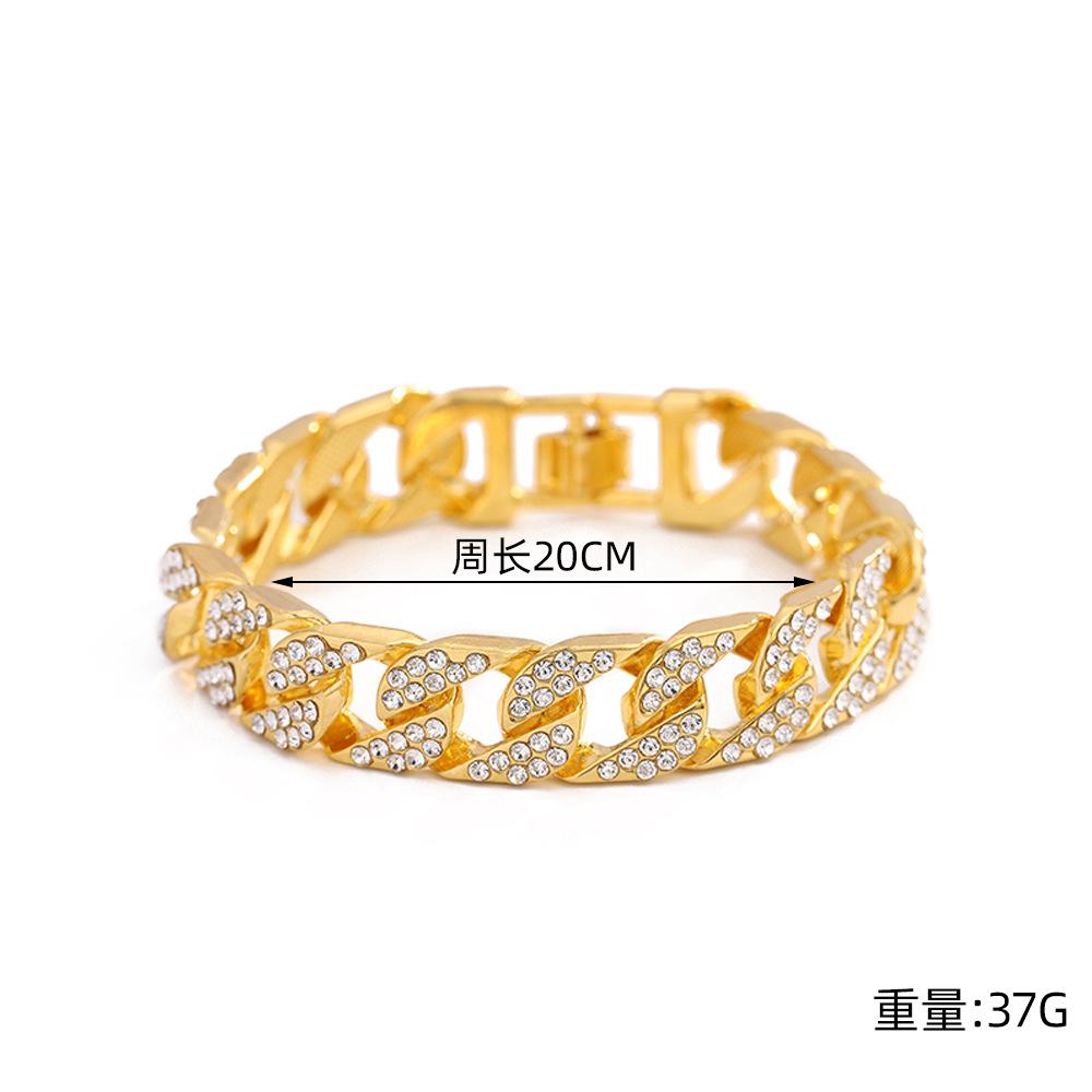 Cuban Chain Men's Bracelet Trendy Cool Double Row Diamond Cuban Bracelet Men's and Women's Cold Style Hip Hop Bracelet Wholesale