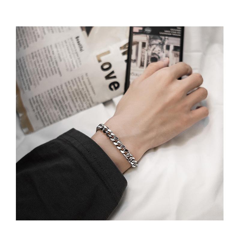 Titanium Steel Non-Fading Cuban Chain Bracelet Men's Hip Hop Girl Bracelet Cold Style Simple Trendy Cool Couple Bracelet Summer