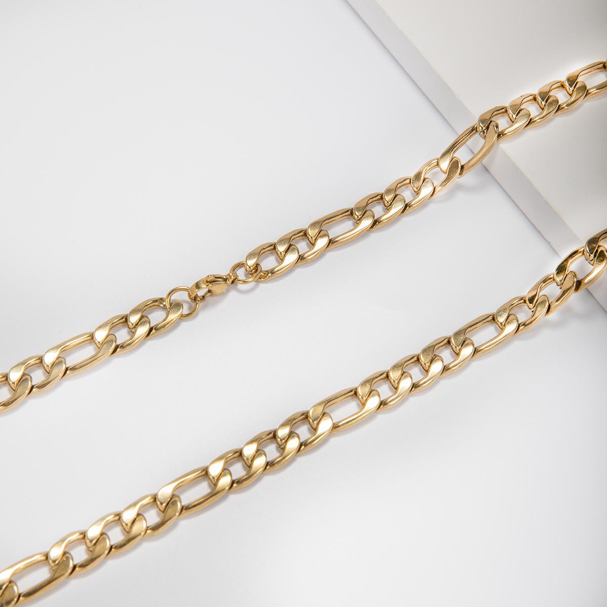Necklace 304 Stainless Steel Figaro Chain 3: 1nk Chain 18K Gold Titanium Steel European and American Hip Hop Jewelry Chain Cuban Chain