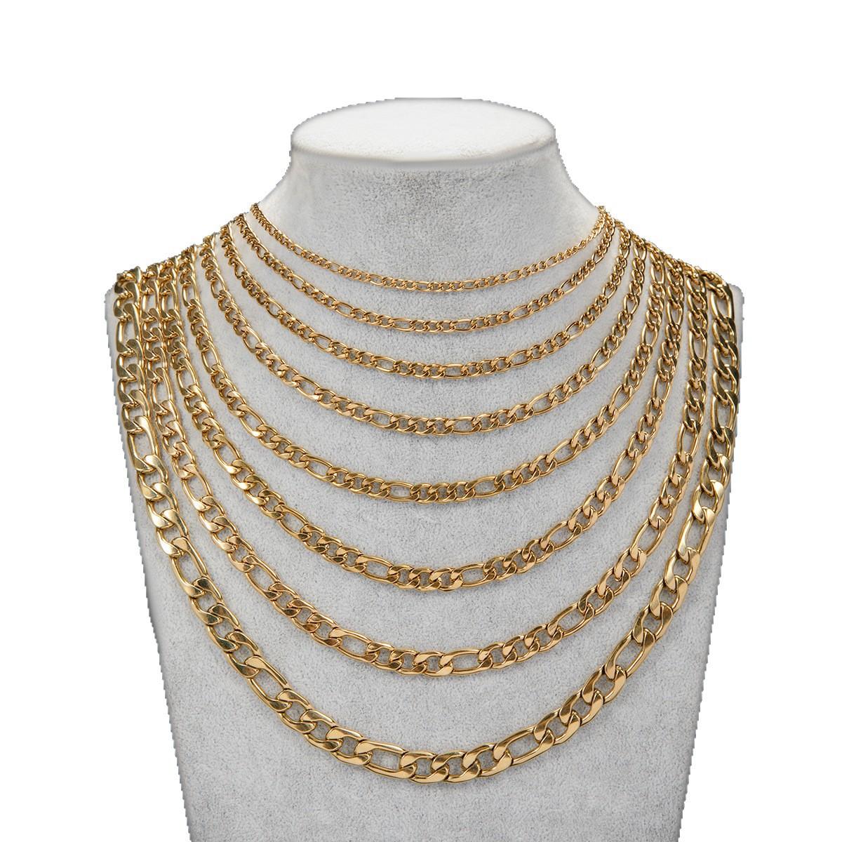 Necklace 304 Stainless Steel Figaro Chain 3: 1nk Chain 18K Gold Titanium Steel European and American Hip Hop Jewelry Chain Cuban Chain