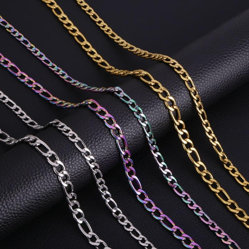 Figaro Chain 3mm/4mm/5mm/7mm/9mm Stainless Steel Nk3: 1 Cuban Necklace Vacuum Color-Preserving Electroplating