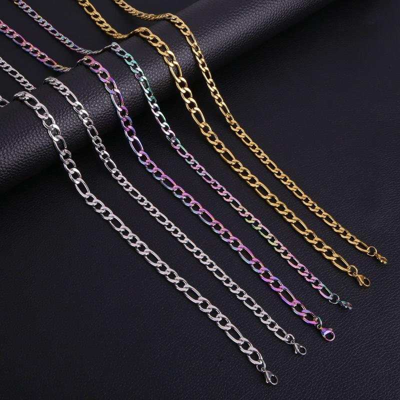 Figaro Chain 3mm/4mm/5mm/7mm/9mm Stainless Steel Nk3: 1 Cuban Necklace Vacuum Color-Preserving Electroplating