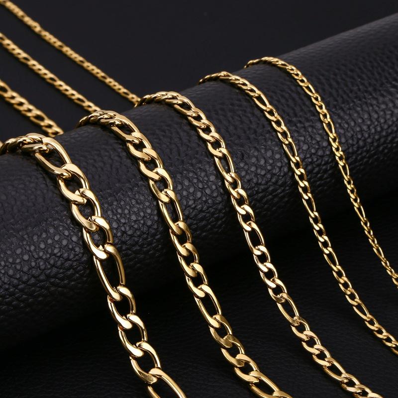 Figaro Chain 3mm/4mm/5mm/7mm/9mm Stainless Steel Nk3: 1 Cuban Necklace Vacuum Color-Preserving Electroplating