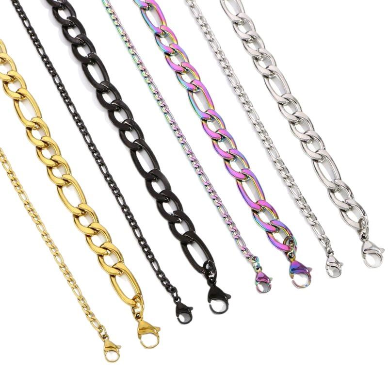 Figaro Chain 3mm/4mm/5mm/7mm/9mm Stainless Steel Nk3: 1 Cuban Necklace Vacuum Color-Preserving Electroplating
