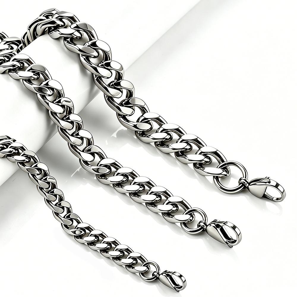 2025 New Glossy Hip Hop Cuban Chain Amazon Cross-Border Titanium Steel Cuban Chain Bracelet Stainless Steel Necklace Thick