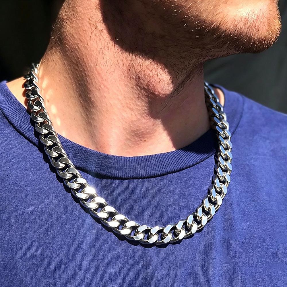 2025 New Glossy Hip Hop Cuban Chain Amazon Cross-Border Titanium Steel Cuban Chain Bracelet Stainless Steel Necklace Thick