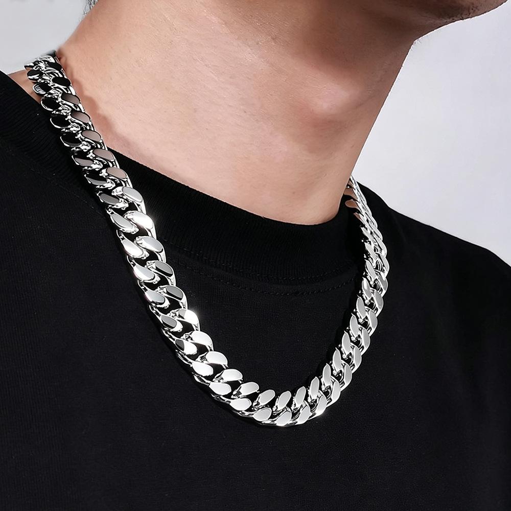 2025 New Glossy Hip Hop Cuban Chain Amazon Cross-Border Titanium Steel Cuban Chain Bracelet Stainless Steel Necklace Thick