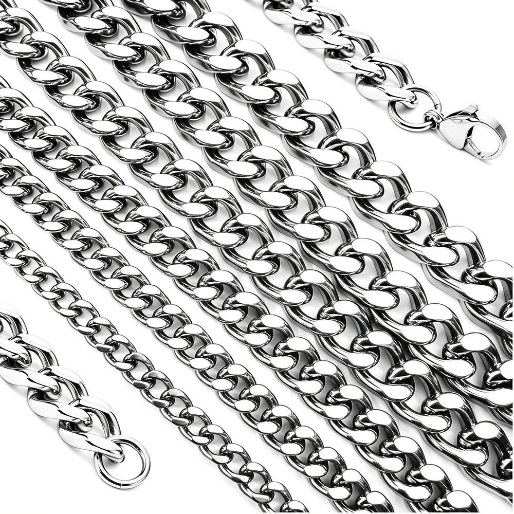 2025 New Glossy Hip Hop Cuban Chain Amazon Cross-Border Titanium Steel Cuban Chain Bracelet Stainless Steel Necklace Thick