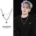 Titanium Steel Necklace Awn Star Double-Layer Necklace Men's Light Luxury Niche Design Sense Hip Hop Style Couple Boys Female Clavicle Chain