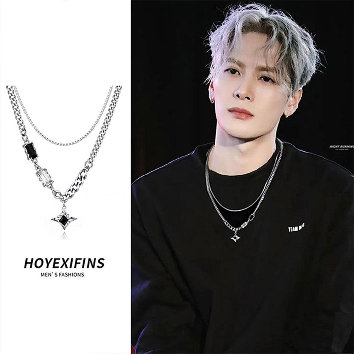 Titanium Steel Necklace Awn Star Double-Layer Necklace Men's Light Luxury Niche Design Sense Hip Hop Style Couple Boys Female Clavicle Chain