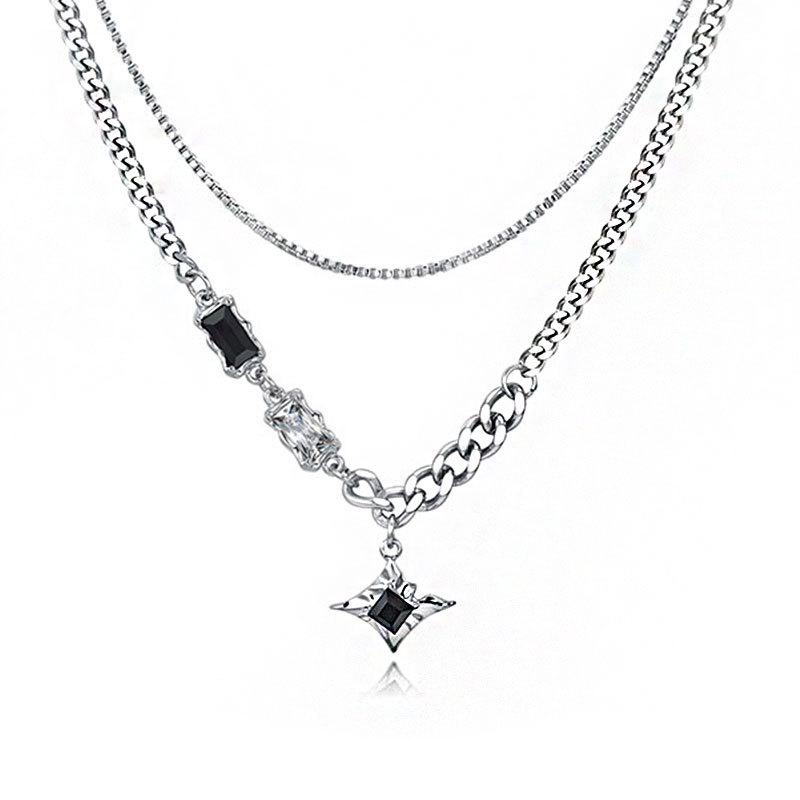 Titanium Steel Necklace Awn Star Double-Layer Necklace Men's Light Luxury Niche Design Sense Hip Hop Style Couple Boys Female Clavicle Chain