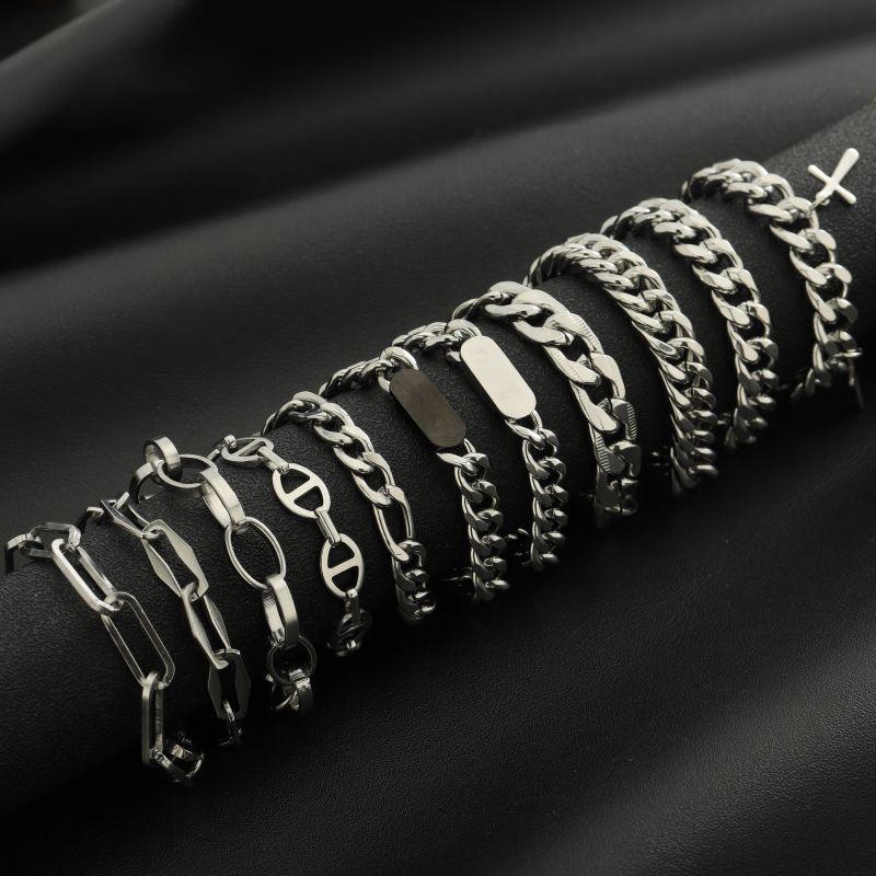 Titanium Steel Bracelet Men's Basic Chain Combination Non-Fading High-Grade Cuban Chain Women's All-Match Dragon Bone Chain Design Jewelry