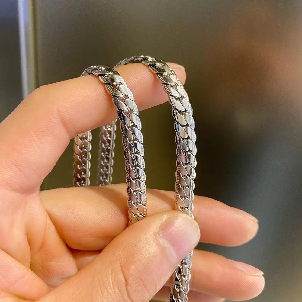 Titanium Steel Non-Fading Embossed Cuban Chain Necklace Men's All-Match Light Luxury Niche Hip Hop Flat Snake Bone Chain Sweater Chain