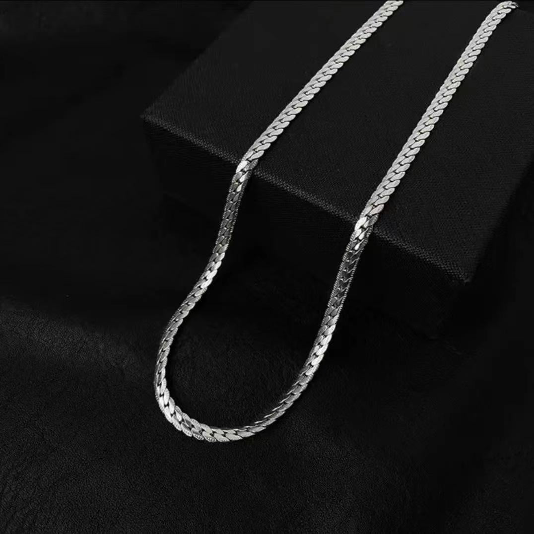 Titanium Steel Non-Fading Embossed Cuban Chain Necklace Men's All-Match Light Luxury Niche Hip Hop Flat Snake Bone Chain Sweater Chain