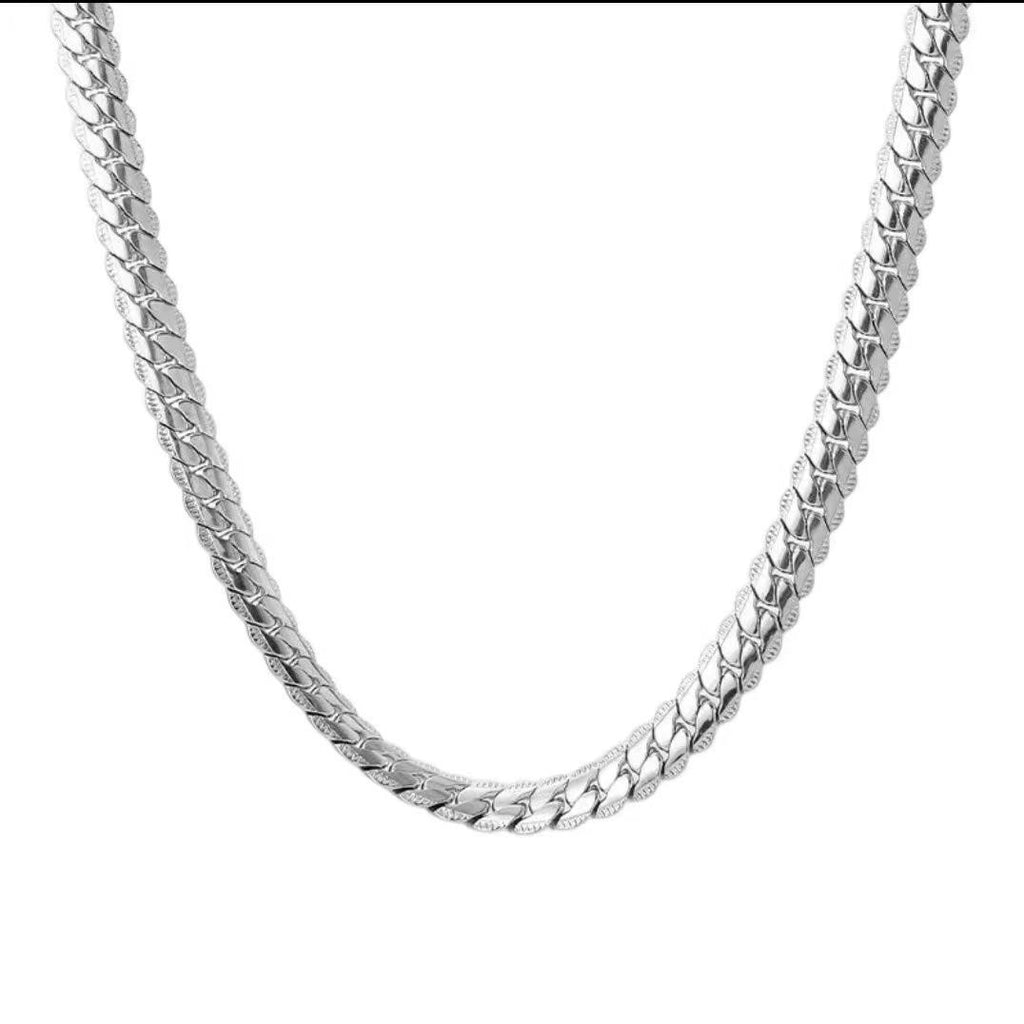 Titanium Steel Non-Fading Embossed Cuban Chain Necklace Men's All-Match Light Luxury Niche Hip Hop Flat Snake Bone Chain Sweater Chain