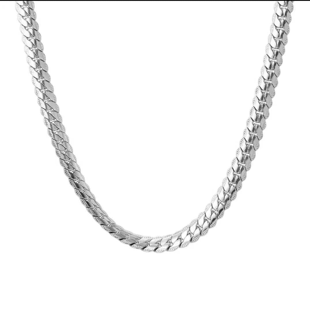 Titanium Steel Non-Fading Embossed Cuban Chain Necklace Men's All-Match Light Luxury Niche Hip Hop Flat Snake Bone Chain Sweater Chain