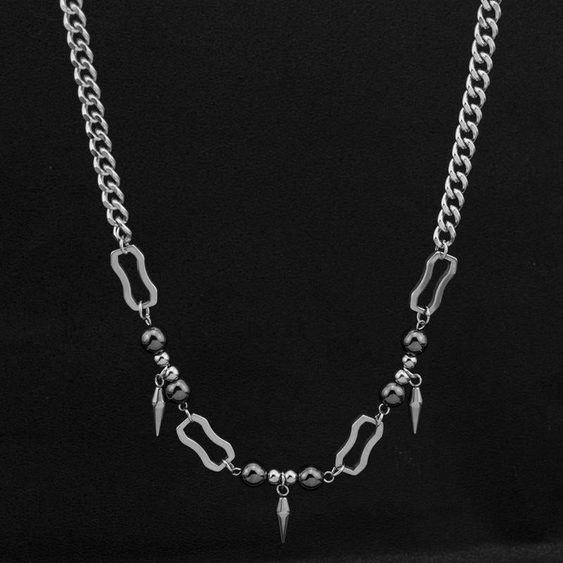 Necklace European and American Titanium Steel Rivet Stitching round Beads Men's Ins Hip Hop Punk Personality Clavicle Chain Non-Fading Women's Necklace