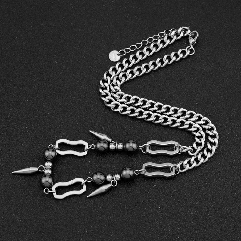 Necklace European and American Titanium Steel Rivet Stitching round Beads Men's Ins Hip Hop Punk Personality Clavicle Chain Non-Fading Women's Necklace
