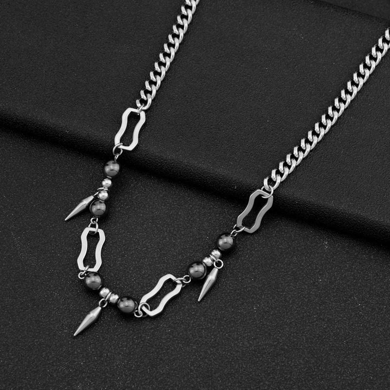 Necklace European and American Titanium Steel Rivet Stitching round Beads Men's Ins Hip Hop Punk Personality Clavicle Chain Non-Fading Women's Necklace