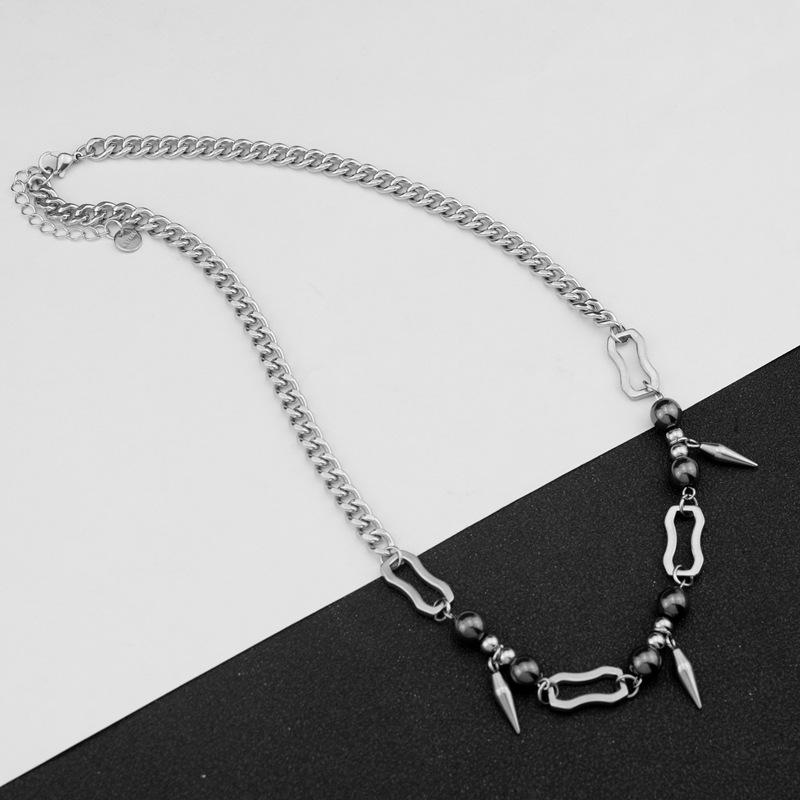 Necklace European and American Titanium Steel Rivet Stitching round Beads Men's Ins Hip Hop Punk Personality Clavicle Chain Non-Fading Women's Necklace