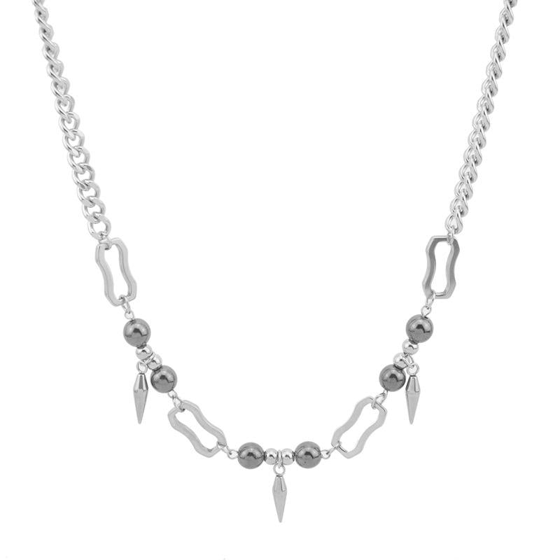 Necklace European and American Titanium Steel Rivet Stitching round Beads Men's Ins Hip Hop Punk Personality Clavicle Chain Non-Fading Women's Necklace