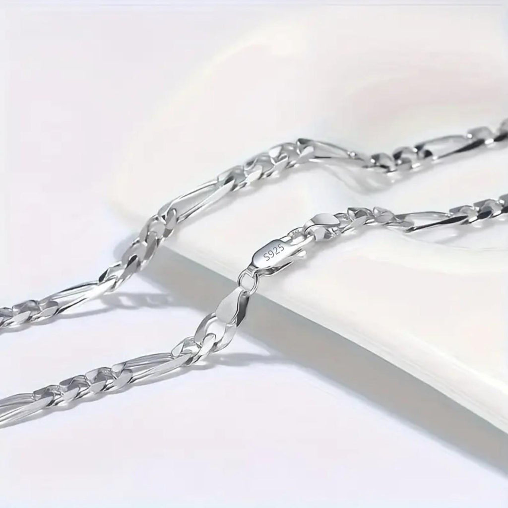 Cross-Border Temu Foreign Trade Hot Mining Cuban Chain Three Rooms One Electroplating 925 Necklace Men and Women Design Personality Flat Chain