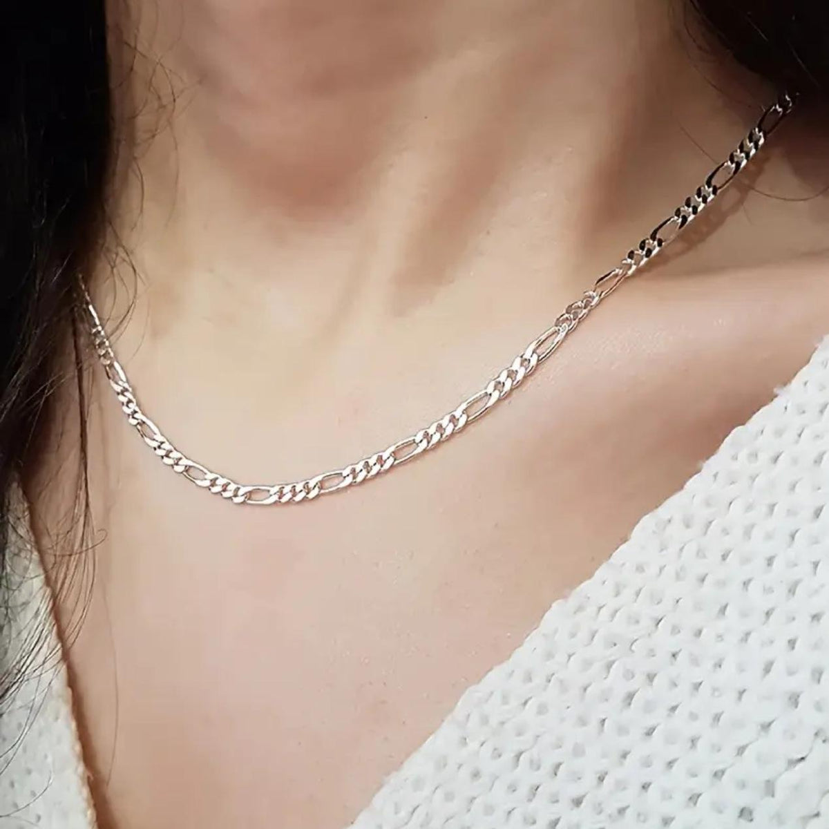 Cross-Border Temu Foreign Trade Hot Mining Cuban Chain Three Rooms One Electroplating 925 Necklace Men and Women Design Personality Flat Chain