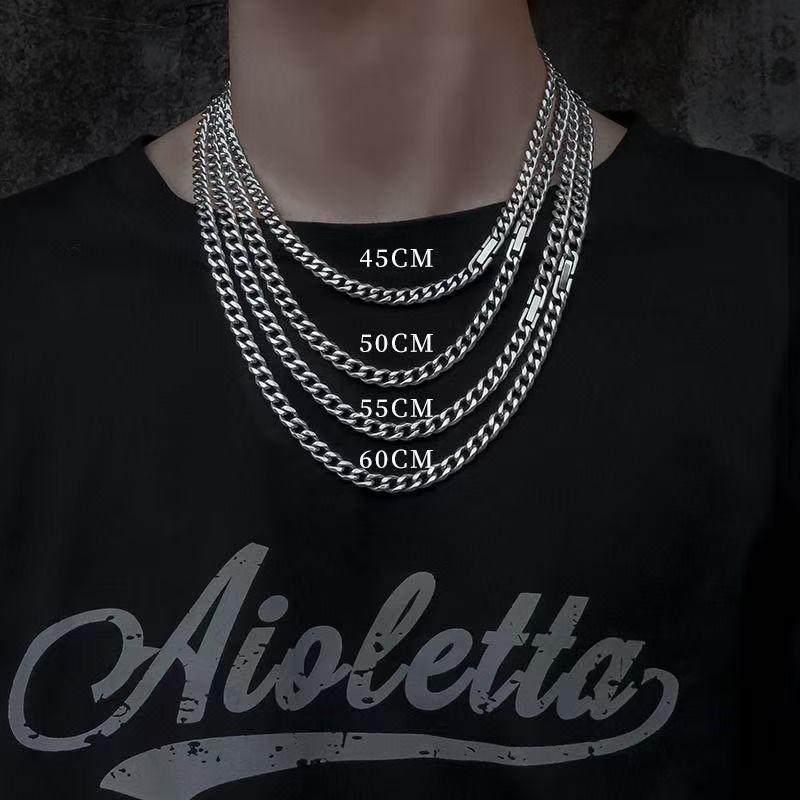 WANG Jiaer's Same Cuban Necklace Men's All-Match Trendy High-Grade Titanium Steel Couple's Non-Fading Necklace Accessories