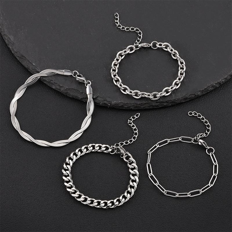 European and American Cross-Border High-Grade Stainless Steel Six-Sided Grinding Cuban Chain Bracelet Hip Hop Simple Men's Titanium Steel Bracelet Wholesale