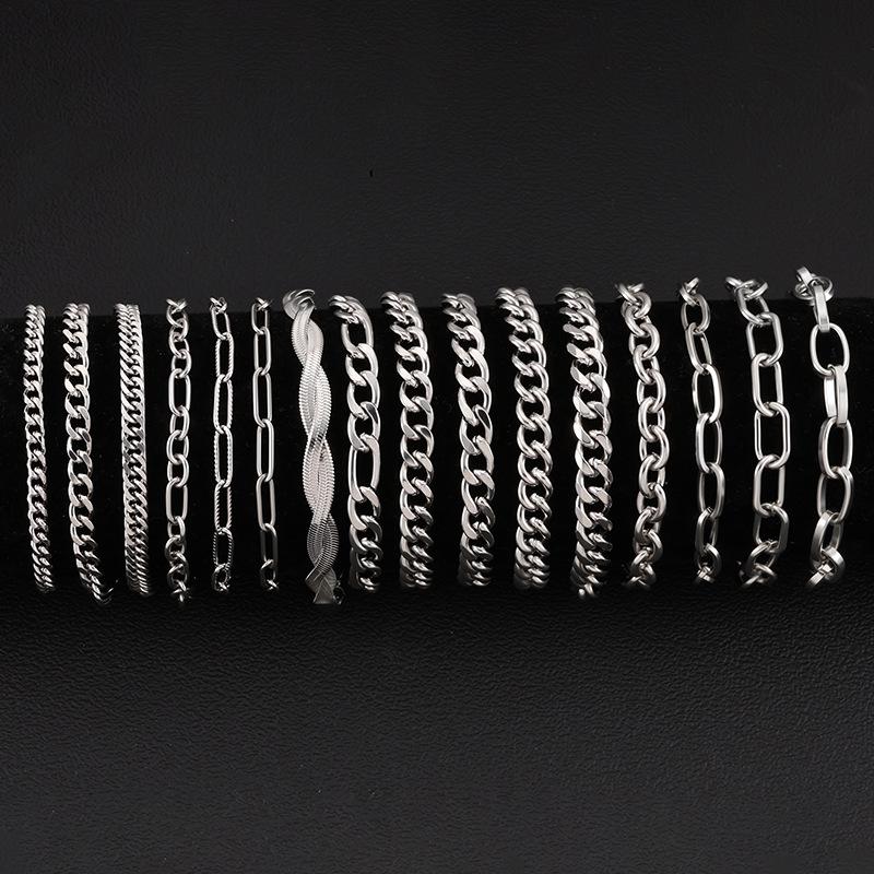 European and American Cross-Border High-Grade Stainless Steel Six-Sided Grinding Cuban Chain Bracelet Hip Hop Simple Men's Titanium Steel Bracelet Wholesale