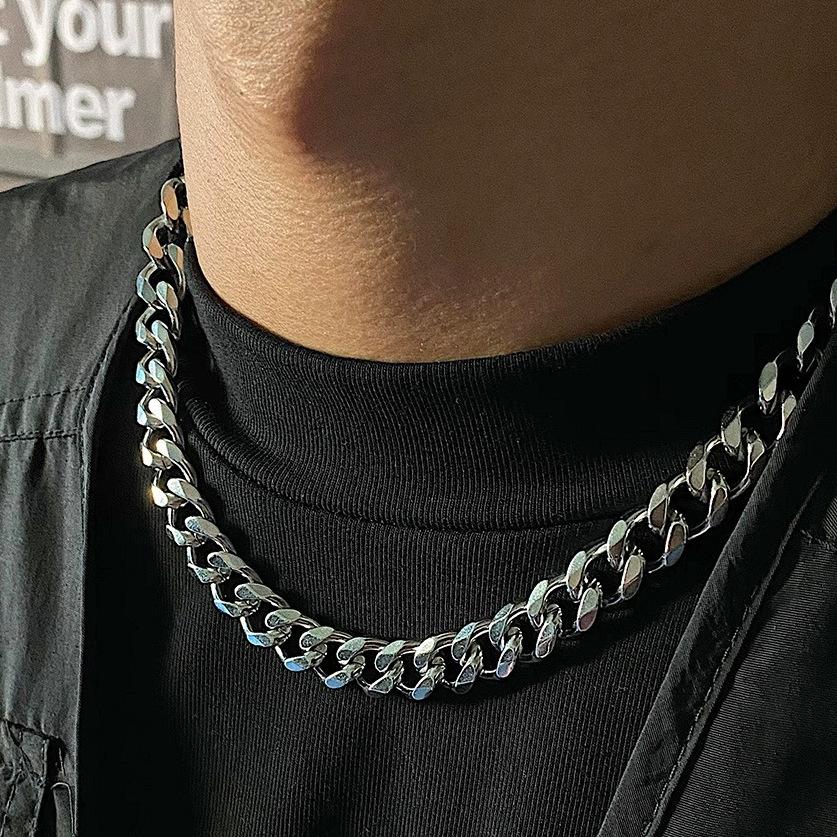 Titanium Steel Necklace Non-Fading Cuban Chain Waterproof Sweat-Proof Non-Fading Accessories Niche Personalized Design High-Grade Jewelry