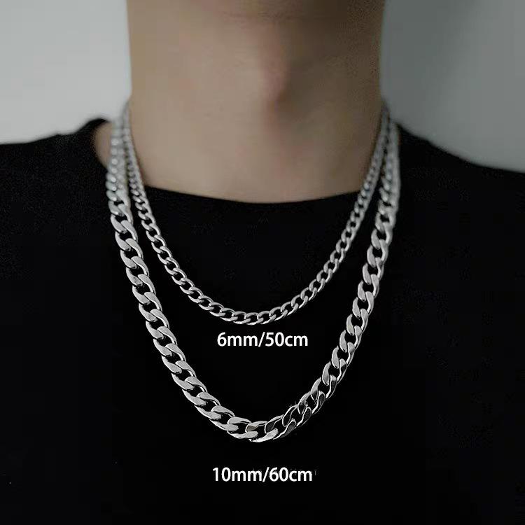 Titanium Steel Cuban Chain Hip Hop Stainless Steel NK Thick Chain Necklace Trendy Male and Female Hiphop Accessories Plain Chain without Pendant