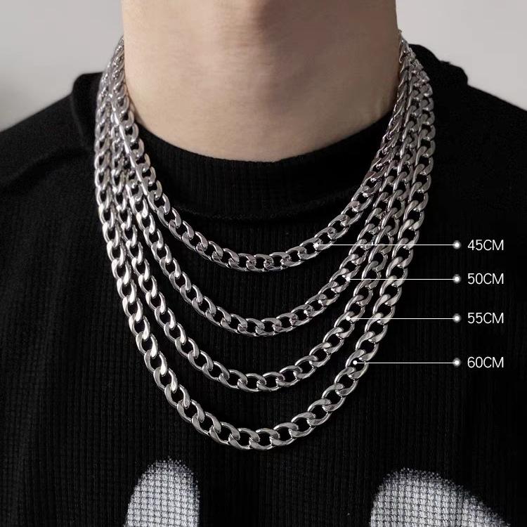 Titanium Steel Cuban Chain Hip Hop Stainless Steel NK Thick Chain Necklace Trendy Male and Female Hiphop Accessories Plain Chain without Pendant