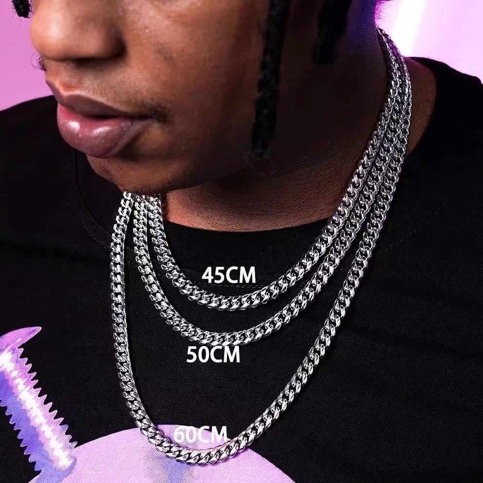 Men's Trendy Hip Hop Cuban Chain Non-Fading Titanium Steel Necklace Men's and Girls' Thick Clavicle Chain Couple's All-Match Light Luxury Cuban Chain