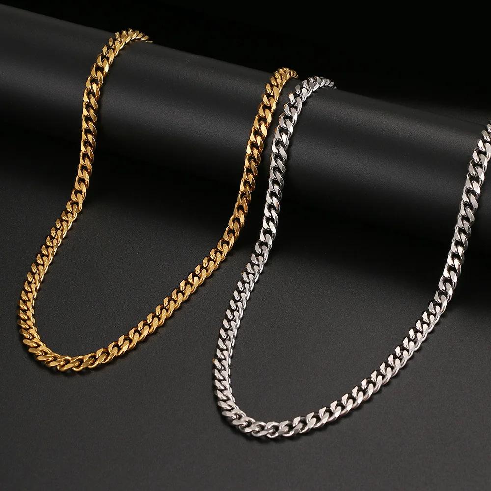 Hip Hop All-Match Cuban Chain European and American Fashion Titanium Steel Necklace Men's Sweater Chain Pendant Personality Trendy