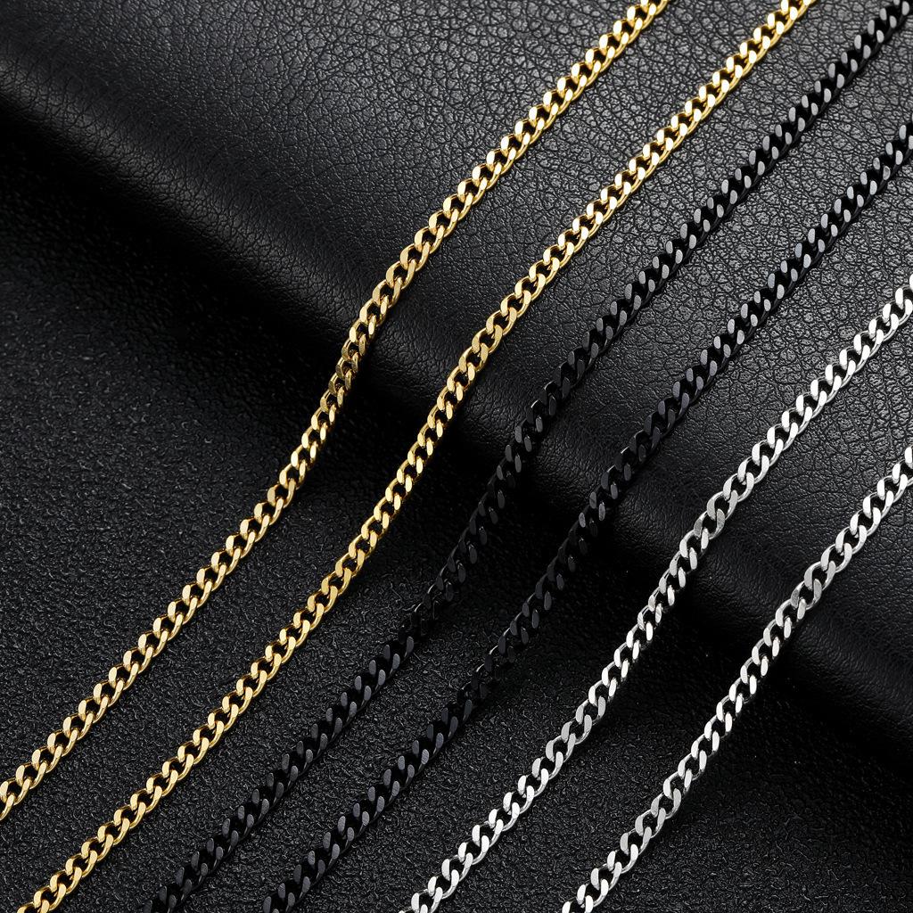 Factory Direct Sales 3/5mm Plain Chain Stainless Steel Cuban Chain Titanium Steel Fashion Hip Hop Necklace Men's Cross-Border Spot Wholesale