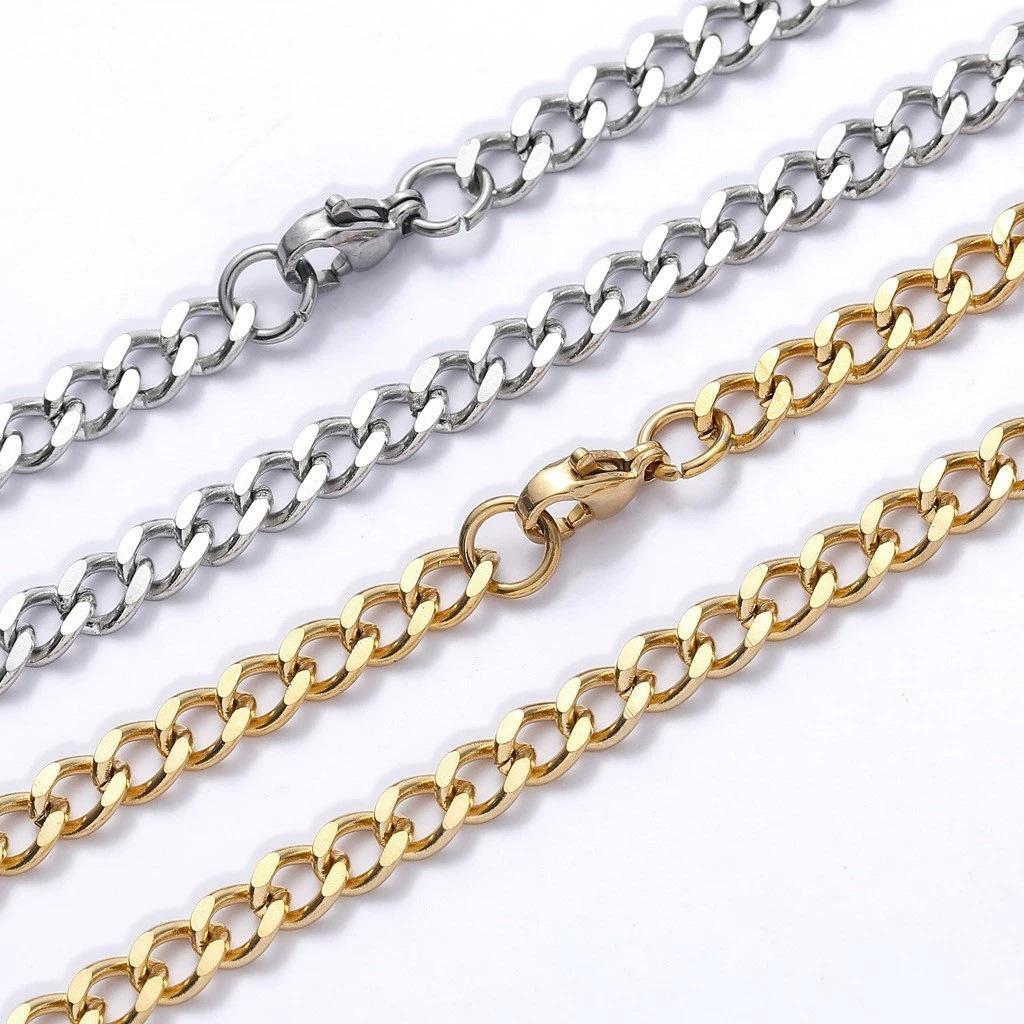 Factory Direct Sales 3/5mm Plain Chain Stainless Steel Cuban Chain Titanium Steel Fashion Hip Hop Necklace Men's Cross-Border Spot Wholesale