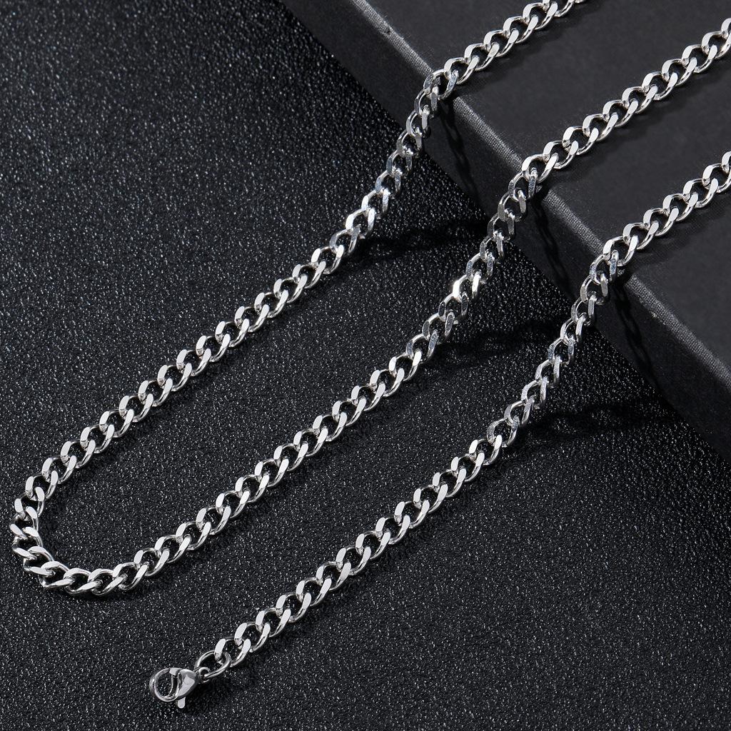 Factory Direct Sales 3/5mm Plain Chain Stainless Steel Cuban Chain Titanium Steel Fashion Hip Hop Necklace Men's Cross-Border Spot Wholesale