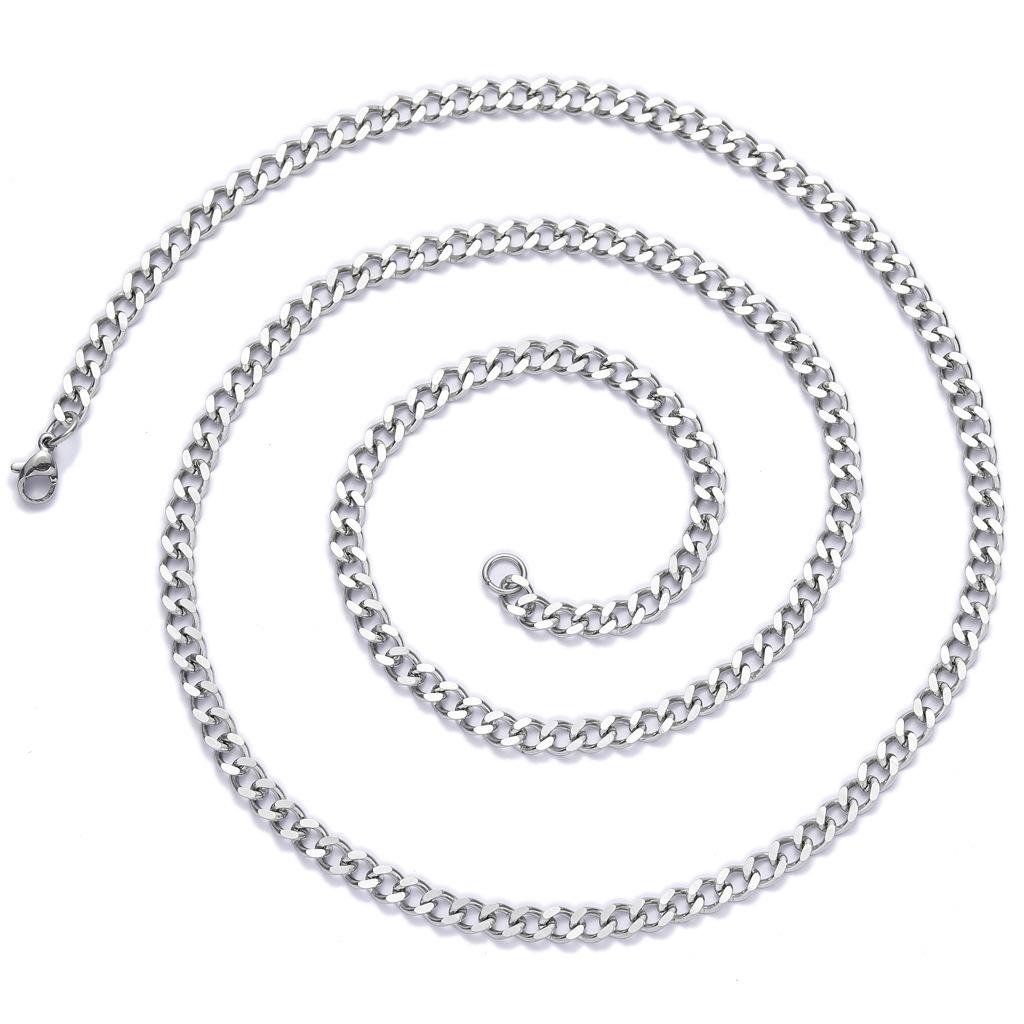 Factory Direct Sales 3/5mm Plain Chain Stainless Steel Cuban Chain Titanium Steel Fashion Hip Hop Necklace Men's Cross-Border Spot Wholesale