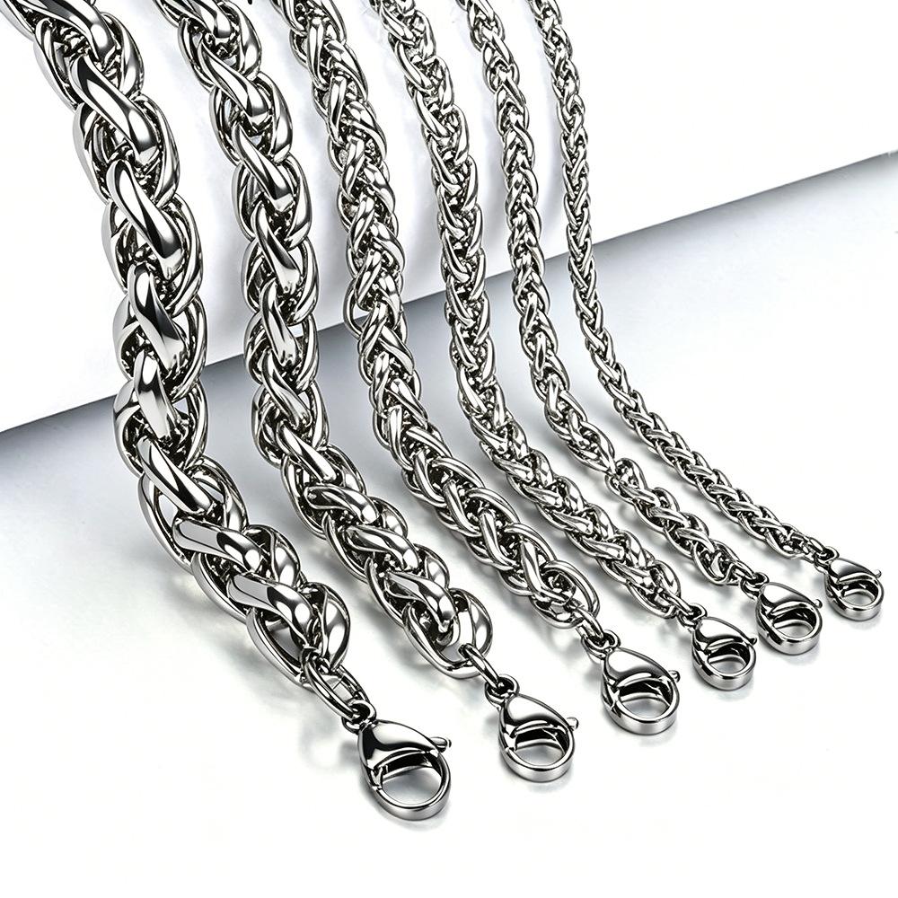 Stainless Steel Cuban Chain 3/4/5/6/7/8mm Men's Necklace Hip Hop Flower Basket Glossy Titanium Steel Bracelet Bare Chain