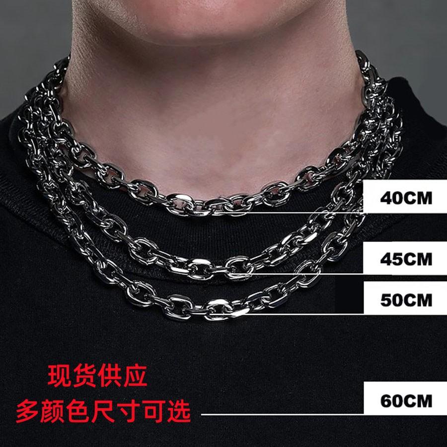 Cuban Chain Men's Bevel Necklace Thick Tide Short Clavicle Chain Women's Necklace Plain Chain Titanium Steel Jewelry Wholesale Light Luxury High Sense