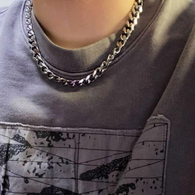 INS Cuban Necklace for Men and Women Trendy Street Simple All-Match Titanium Steel Clavicle Chain Thick Cross-Border Exclusive for Spring and Summer Fashion