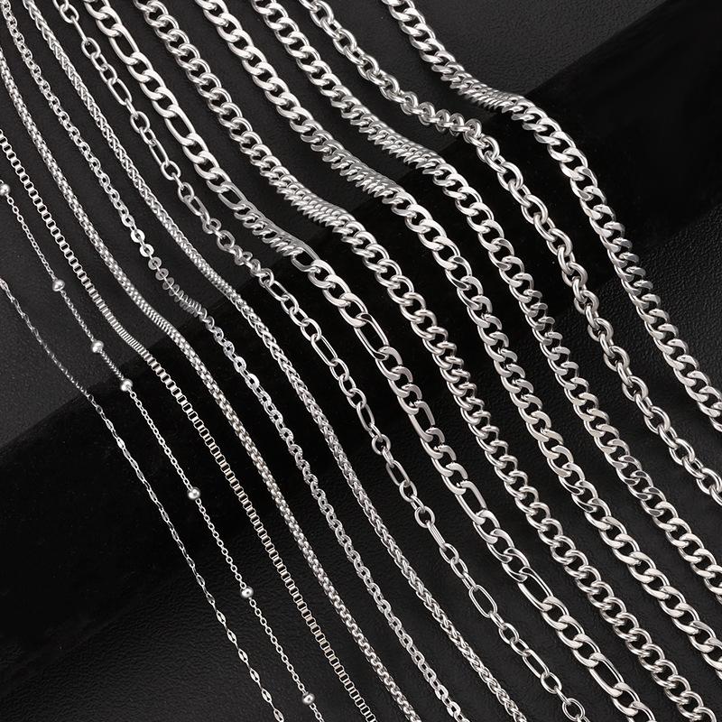 Spot Supply Multiple Sizes Titanium Steel Necklace Cuban Chain Bone Chain Clavicle Chain Stainless Steel Hip Hop Chain Jewelry Wholesale