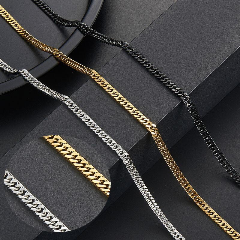 Stainless Steel Double Two Grinding Cuban Chain B European and American Style Hip Hop Titanium Steel Necklace Wholesale Non-Fading Sweater Chain